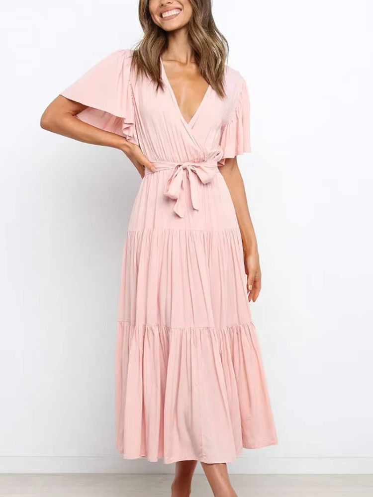 Midi Zomerjurk met Gelaagde Rok en Strikdetail