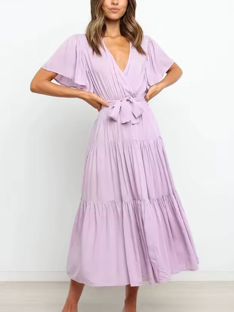 Midi Zomerjurk met Gelaagde Rok en Strikdetail
