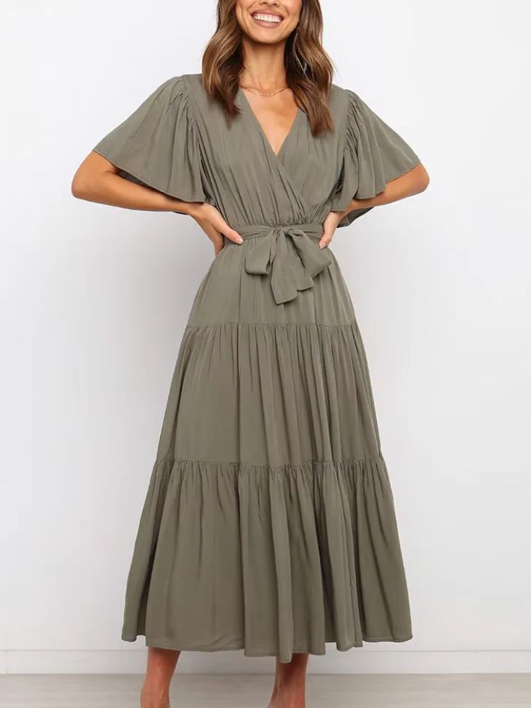 Midi Zomerjurk met Gelaagde Rok en Strikdetail