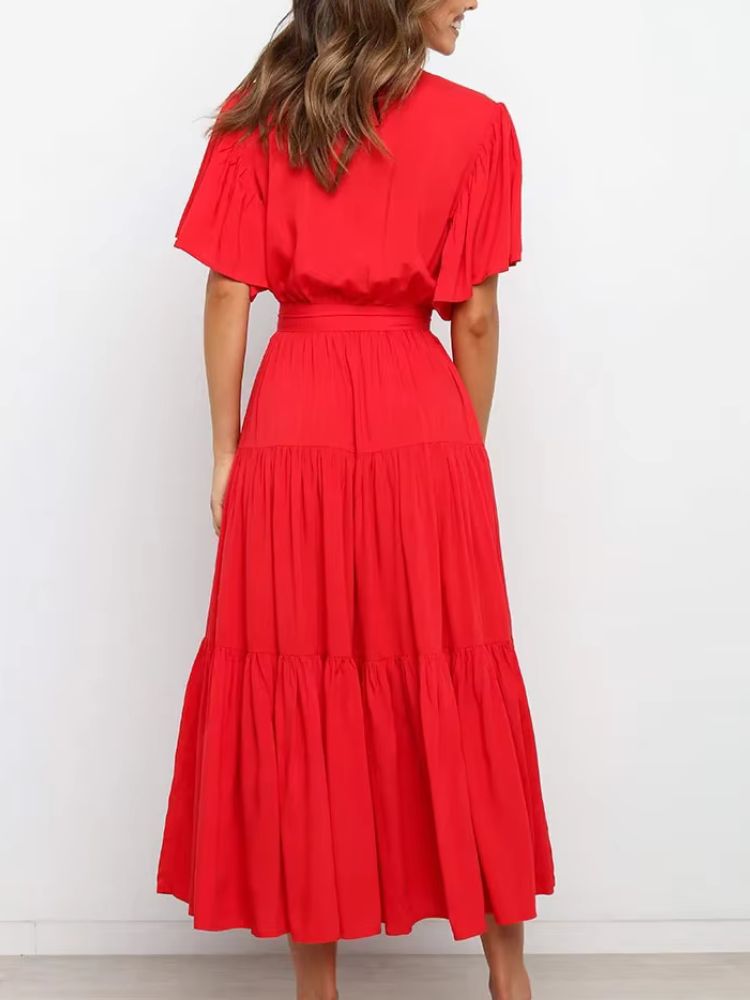 Midi Zomerjurk met Gelaagde Rok en Strikdetail