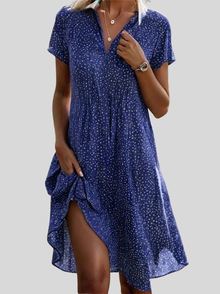 Midi Zomerjurk met Stippenprint en Korte Mouwen