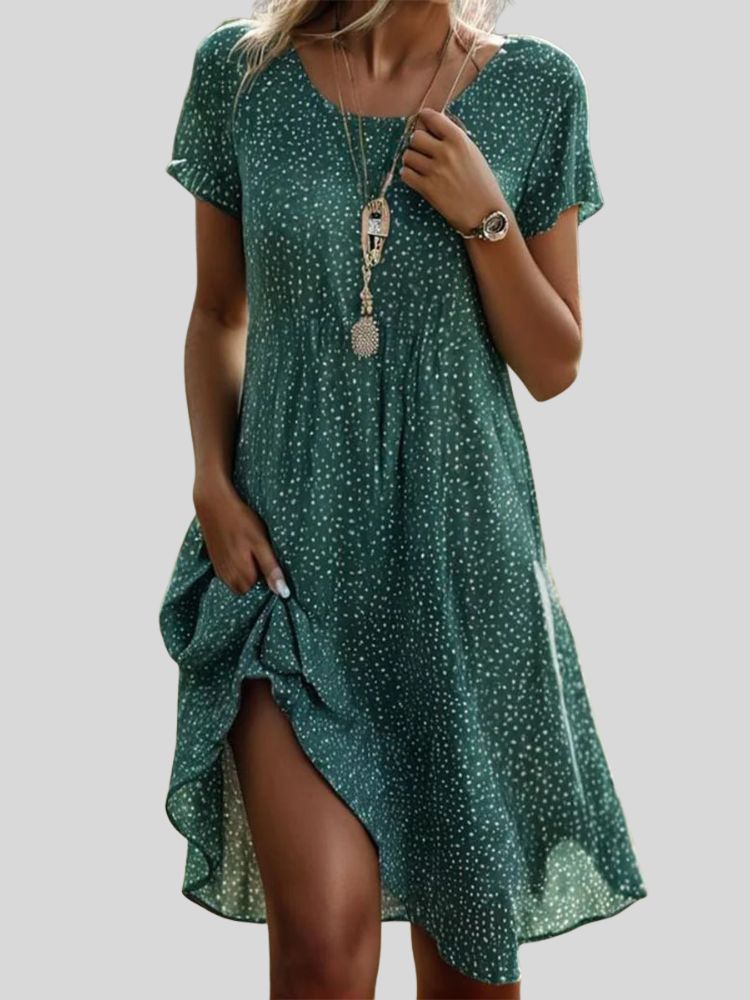 Midi Zomerjurk met Stippenprint en Korte Mouwen