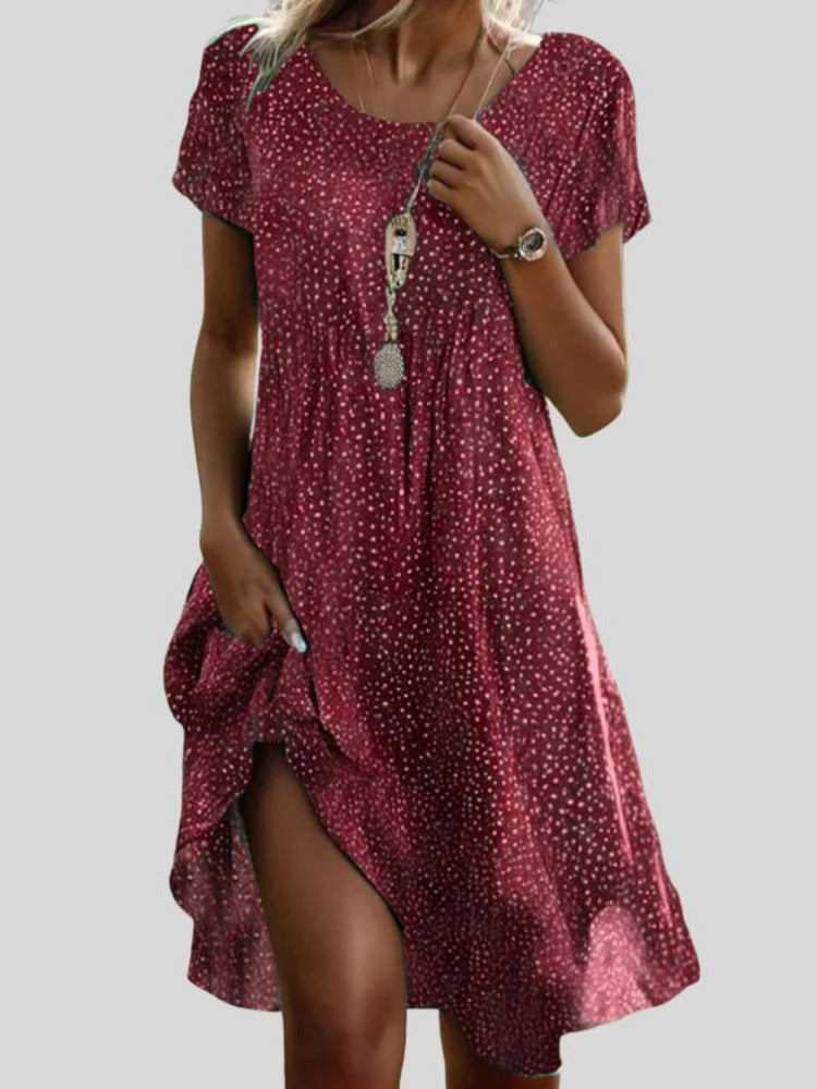 Midi Zomerjurk met Stippenprint en Korte Mouwen
