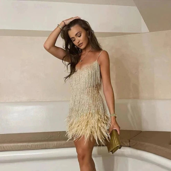 Mini-jurk met Franjes en Veerdetail voor Dames