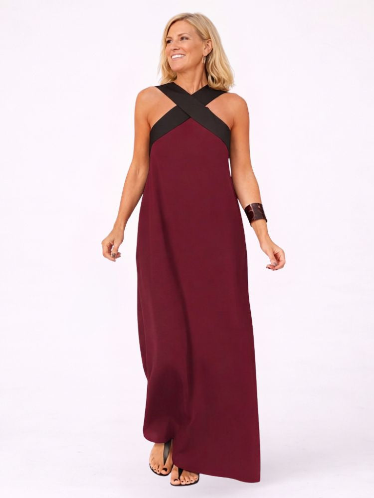 Mouwloze Maxi Zomerjurk met Gekruiste Hals