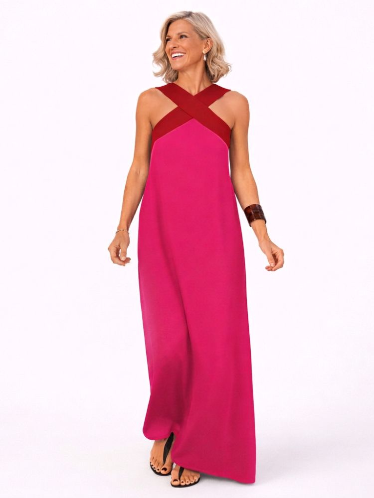 Mouwloze Maxi Zomerjurk met Gekruiste Hals