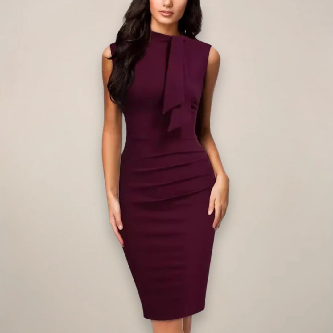 Mouwloze Midi Jurk met Hoge Hals en Strikdetail