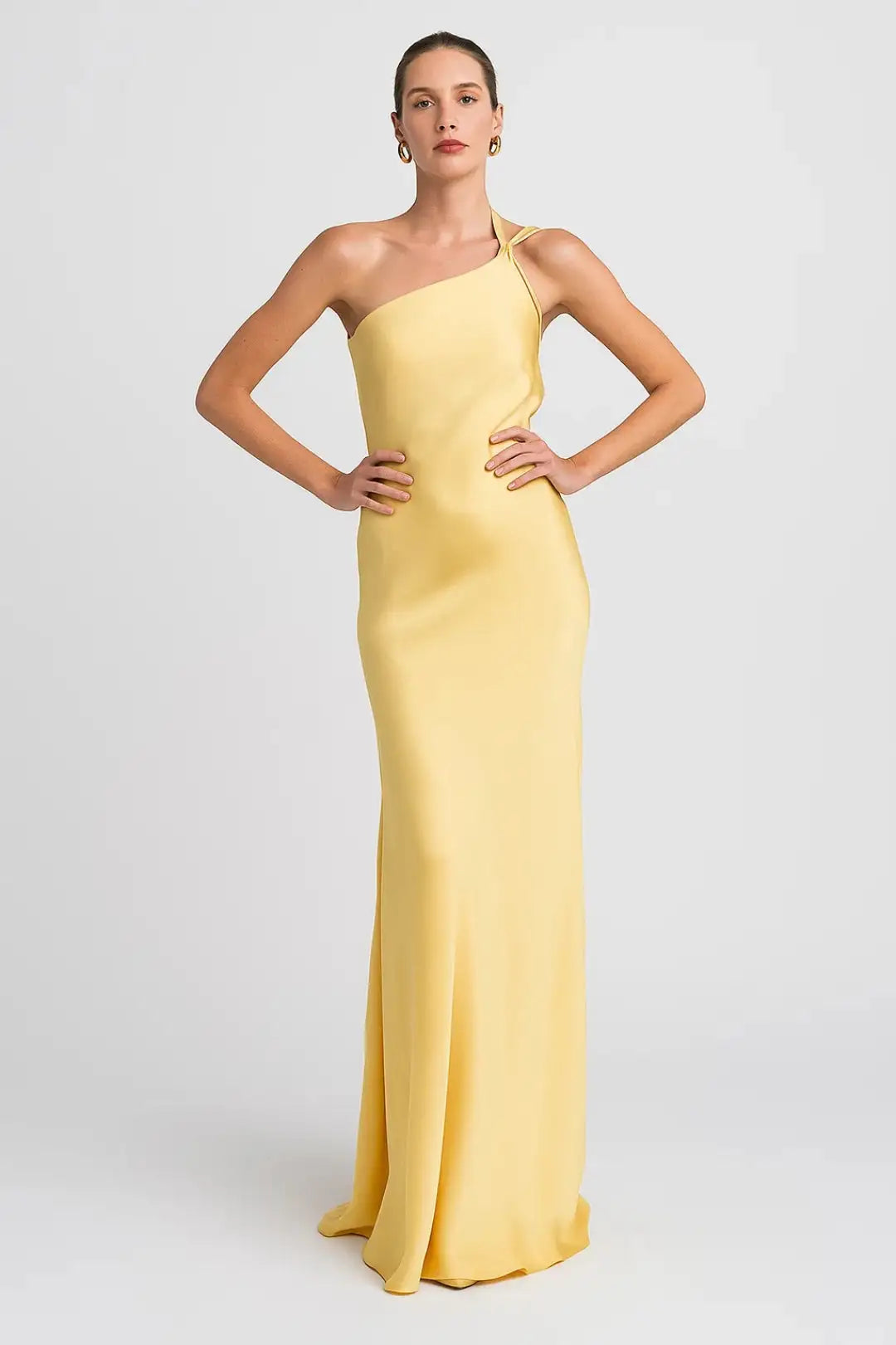 One Shoulder Maxi Jurk met Satijnlook en Zijsplit