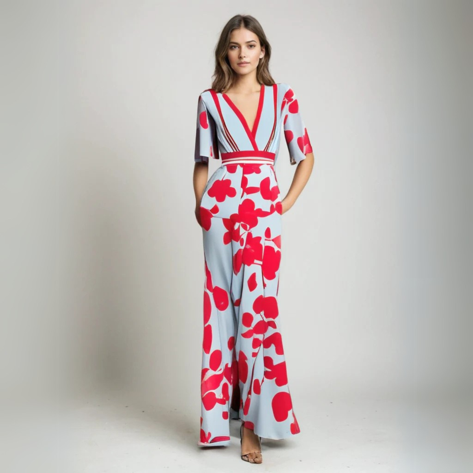 Lorena Bloemenjurk – Elegant met V-Hals & Tailleband