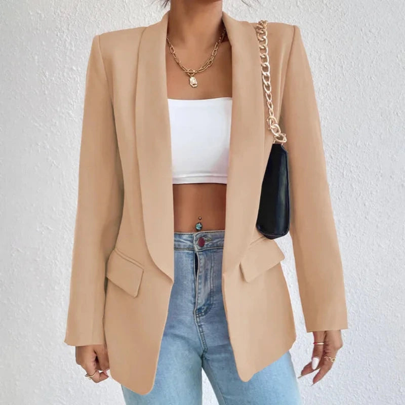 Open damesblazer met lange mouwen en zakken