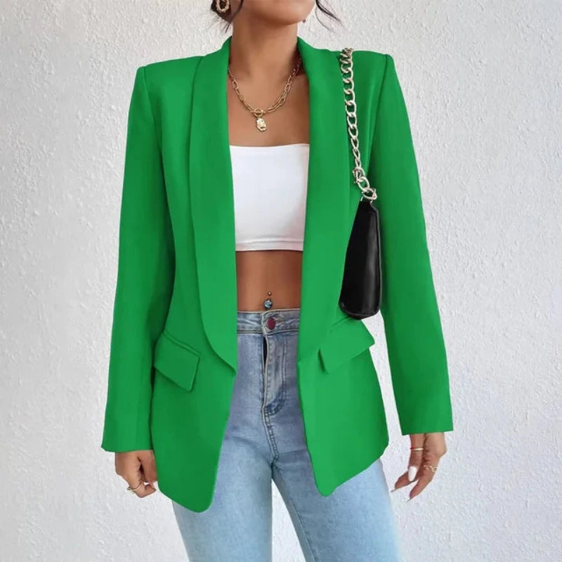 Open damesblazer met lange mouwen en zakken