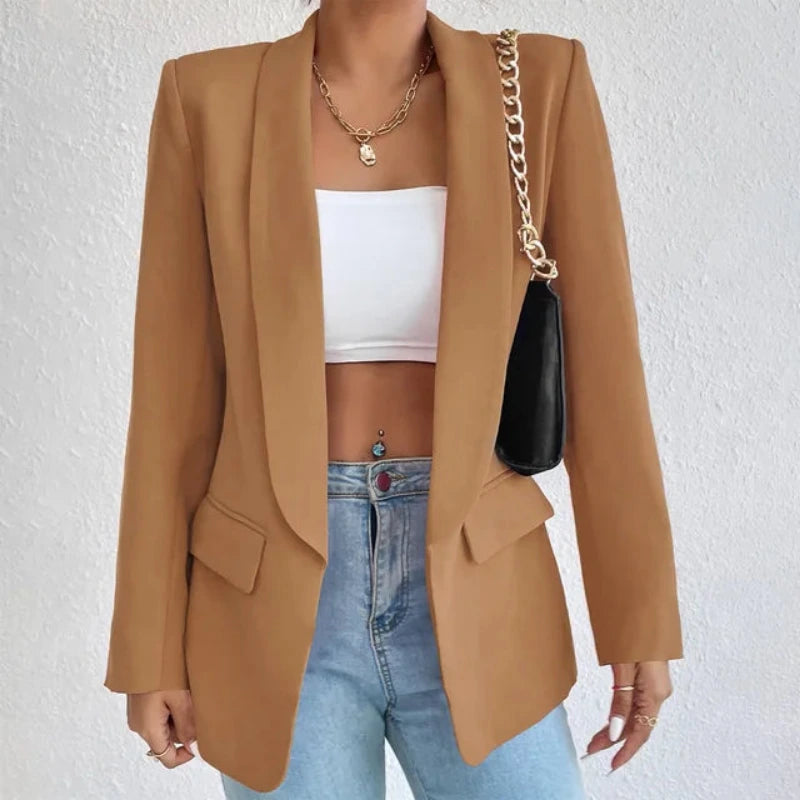 Open damesblazer met lange mouwen en zakken