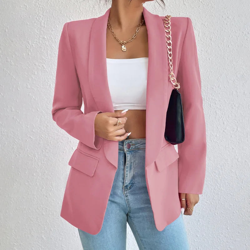 Open damesblazer met lange mouwen en zakken