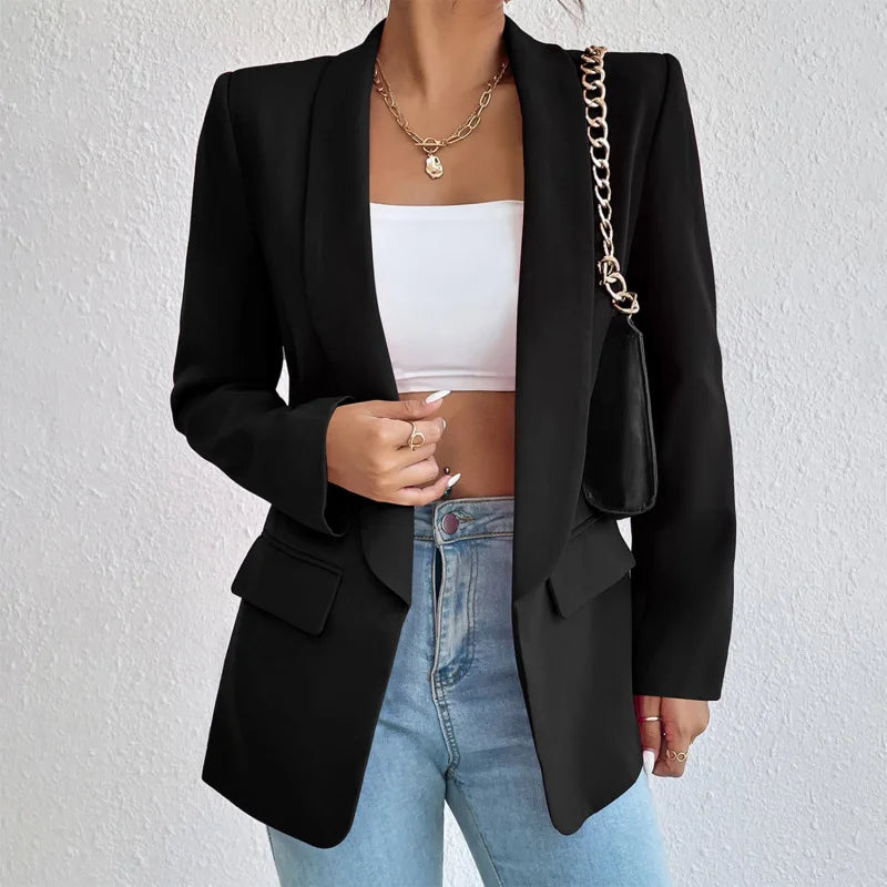 Open damesblazer met lange mouwen en zakken