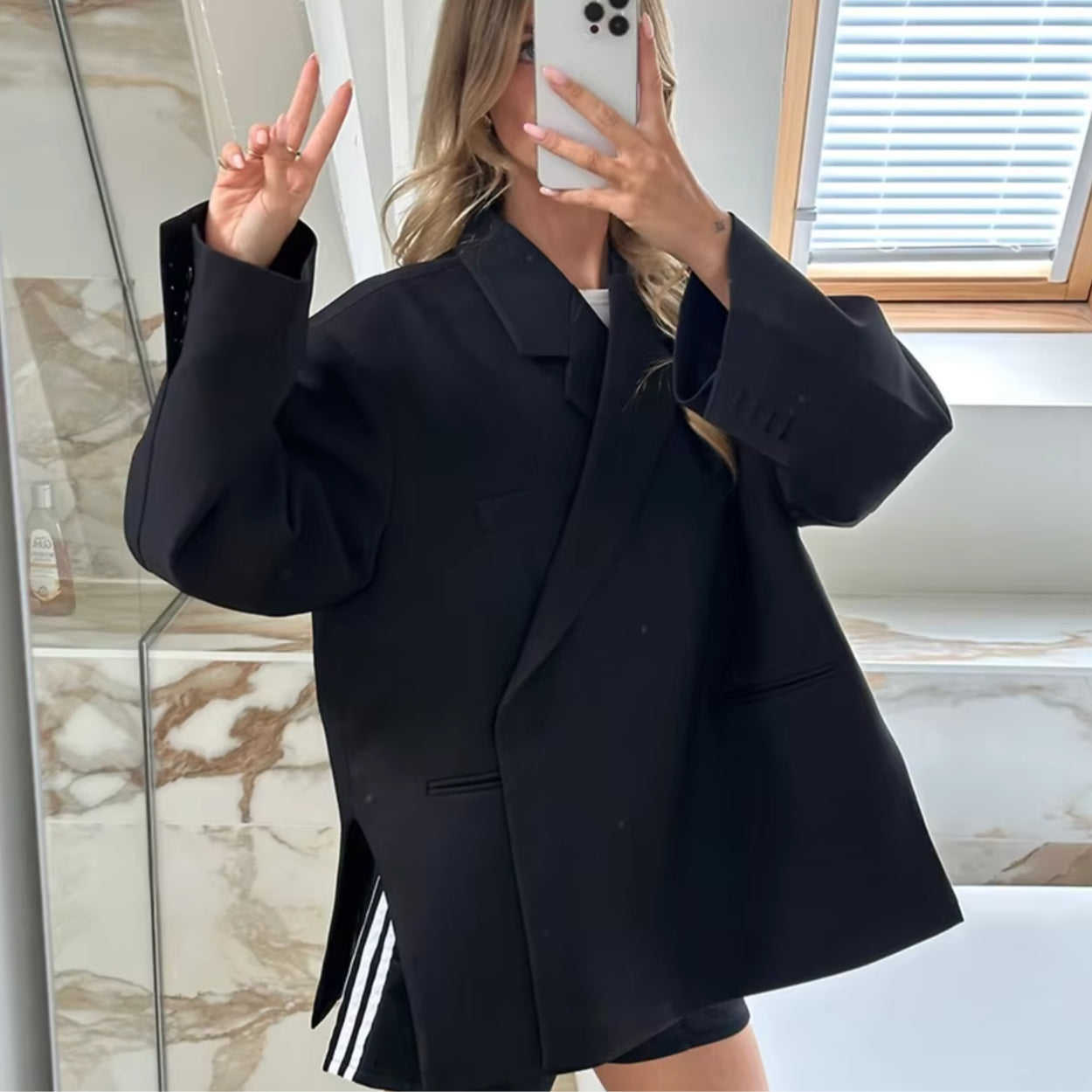 Oversized blazer met reverskraag en paspelzakken voor dames