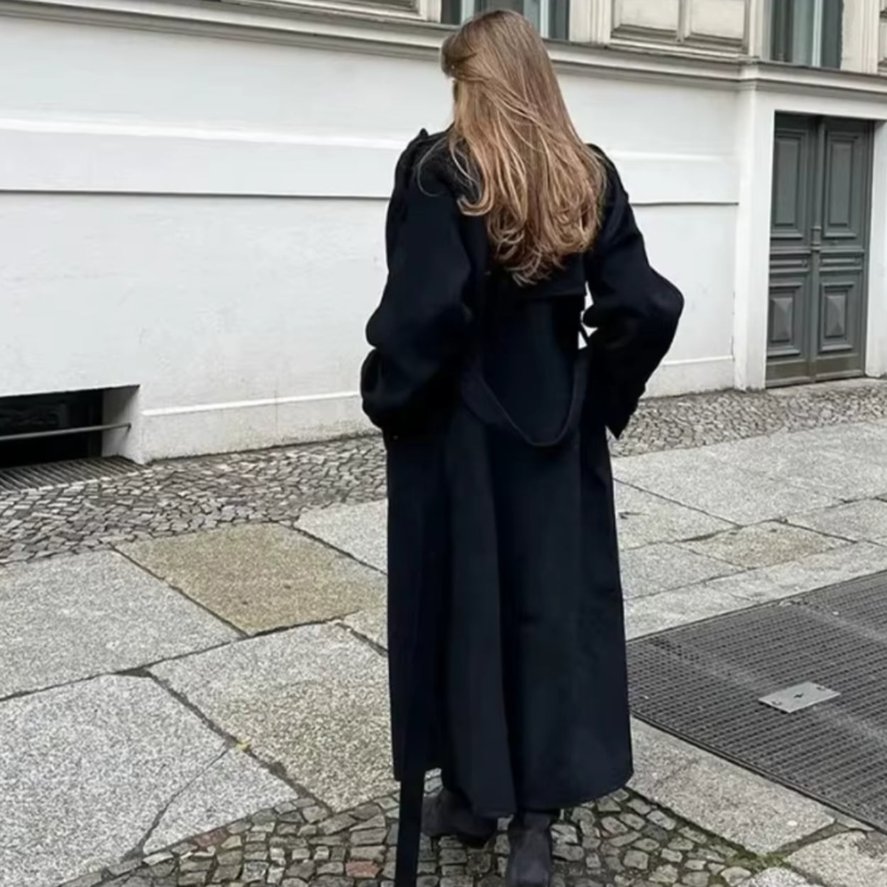 Oversized manteljas van wolmix met riem en knoopsluiting voor dames