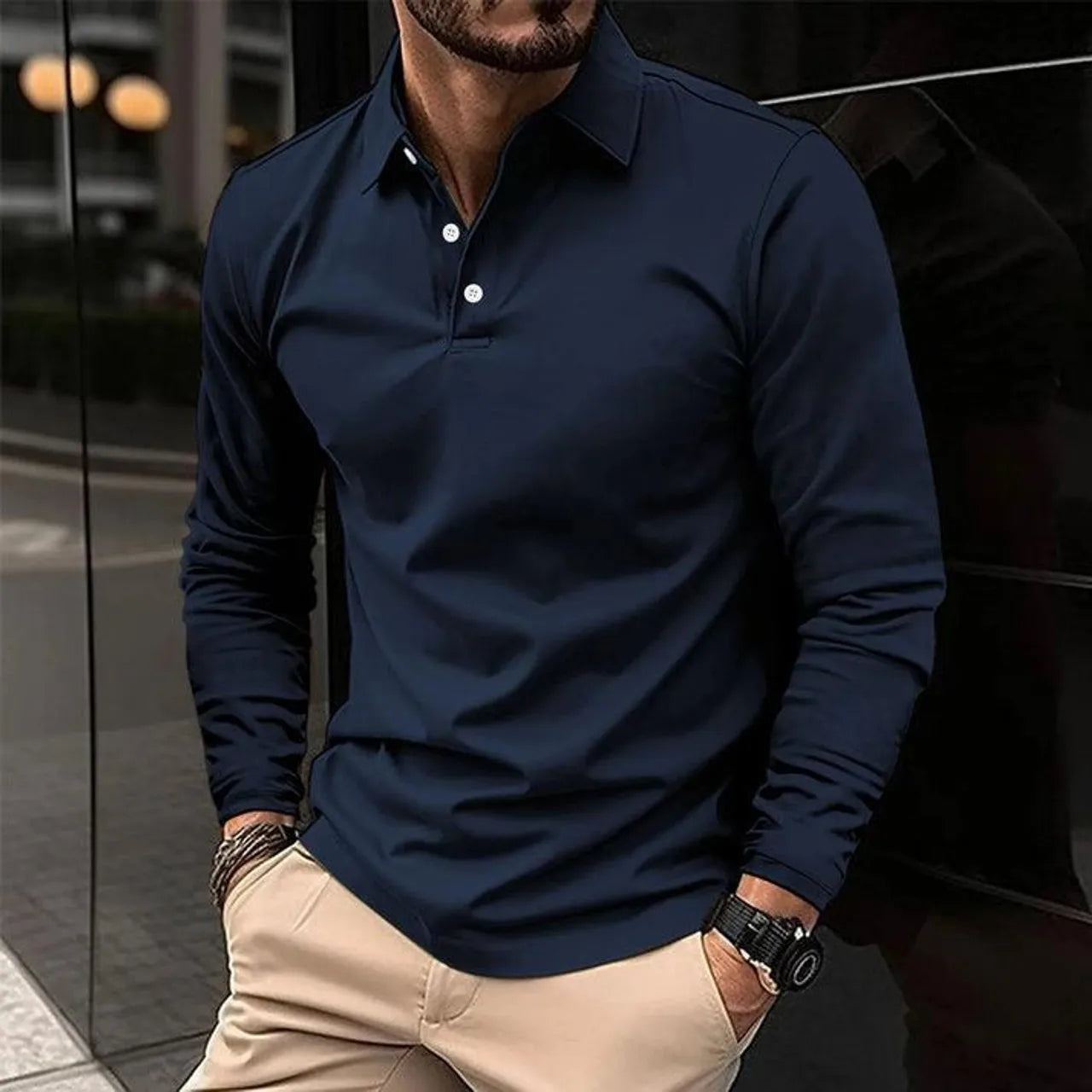 Poloshirt met knoopsluiting en lange mouwen voor heren