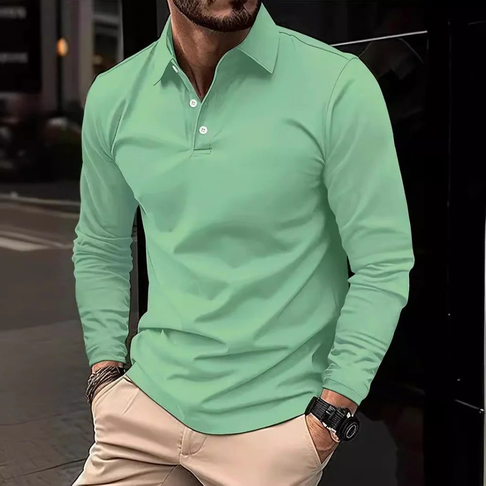 Poloshirt met knoopsluiting en lange mouwen voor heren