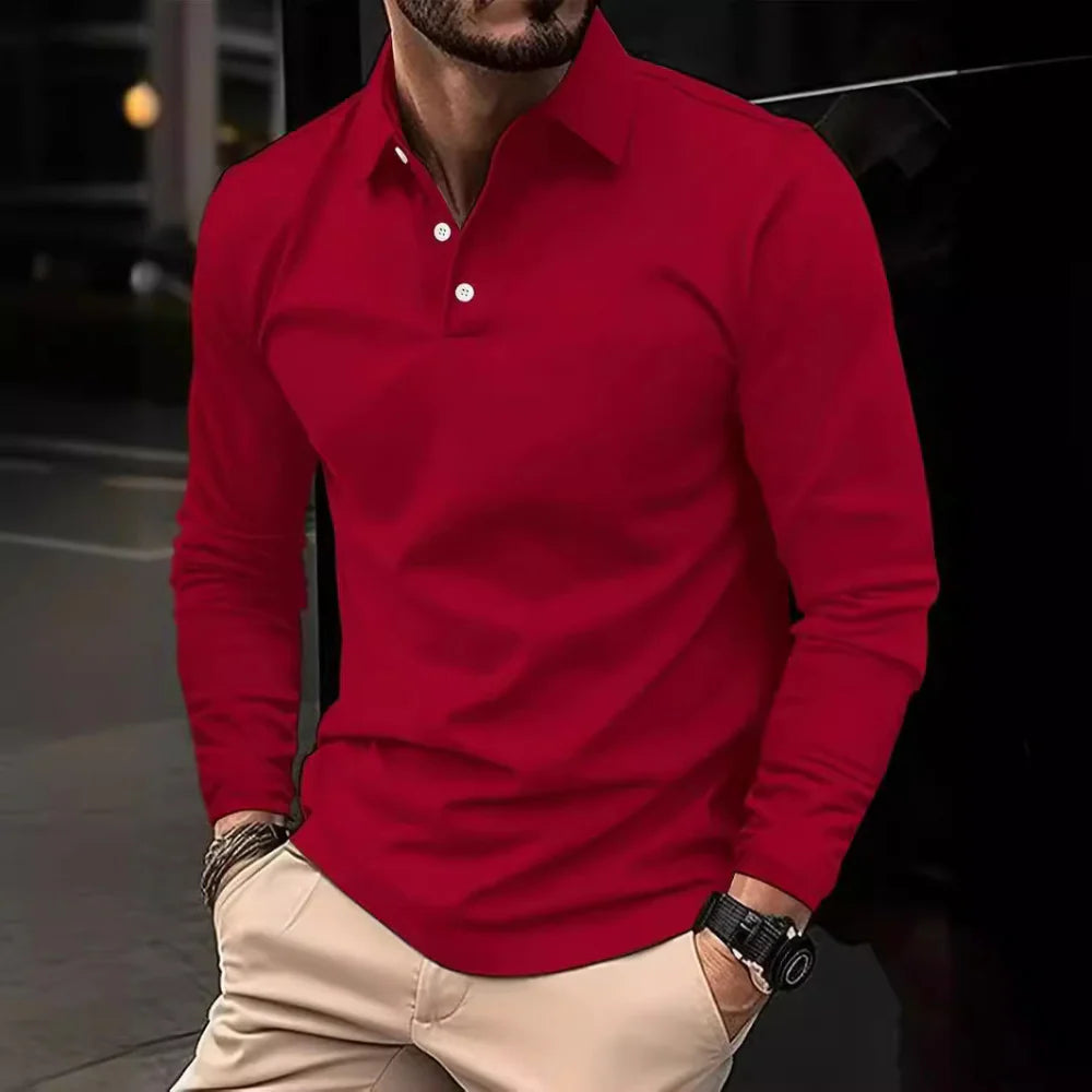 Poloshirt met knoopsluiting en lange mouwen voor heren