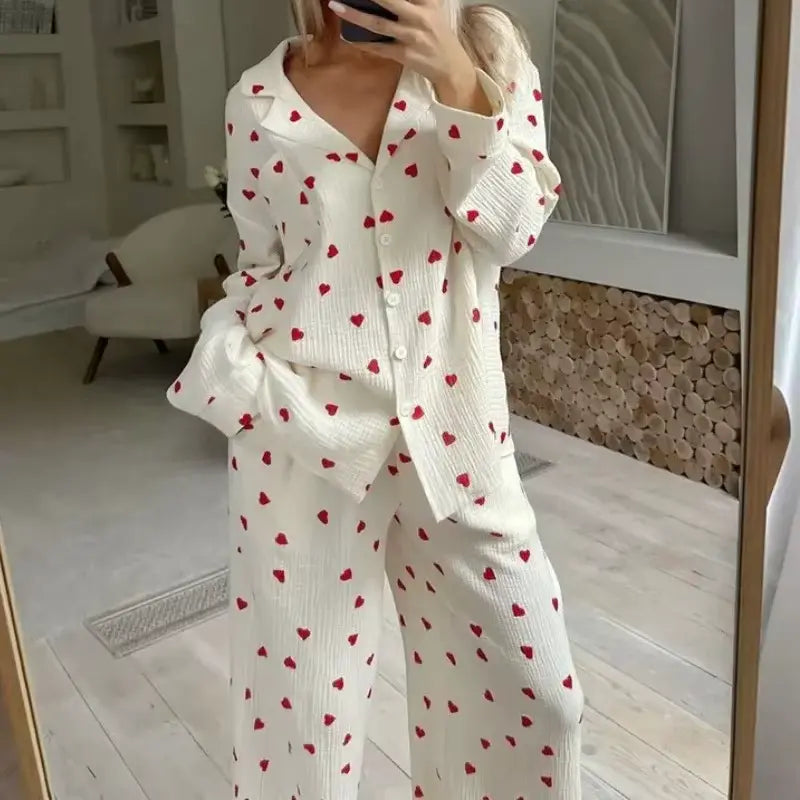 Pyjamaset met hartjesprint voor dames