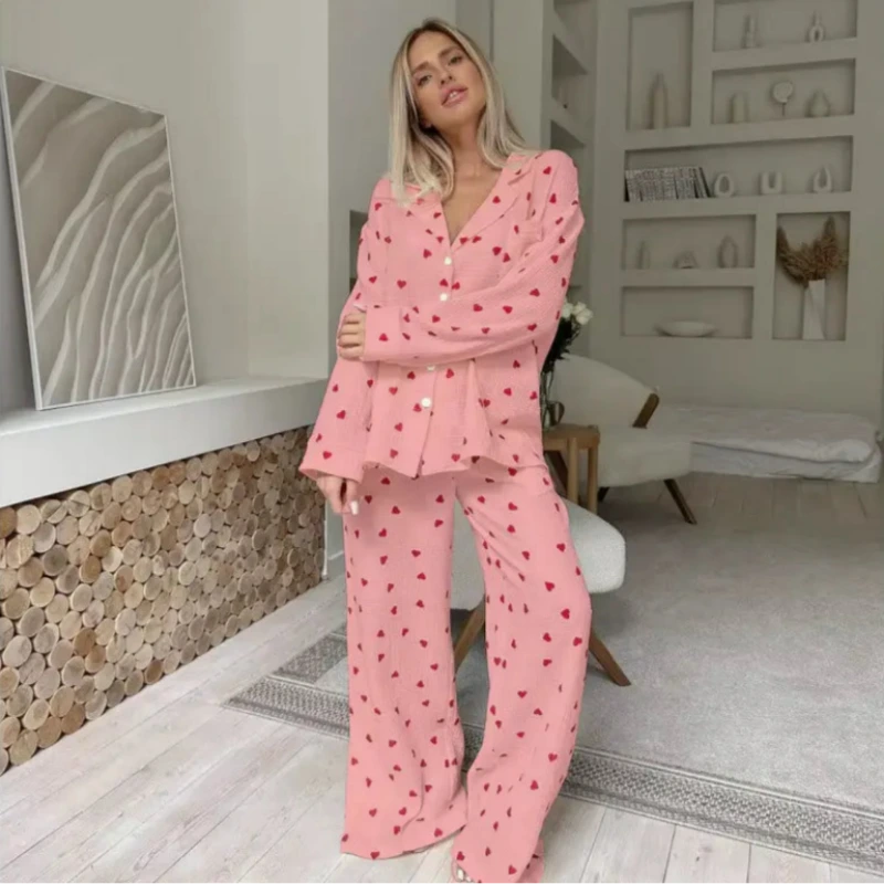 Pyjamaset met hartjesprint voor dames