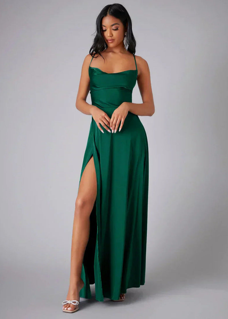 Satijnlook Maxi Galajurk met Hoge Split en Open Rug