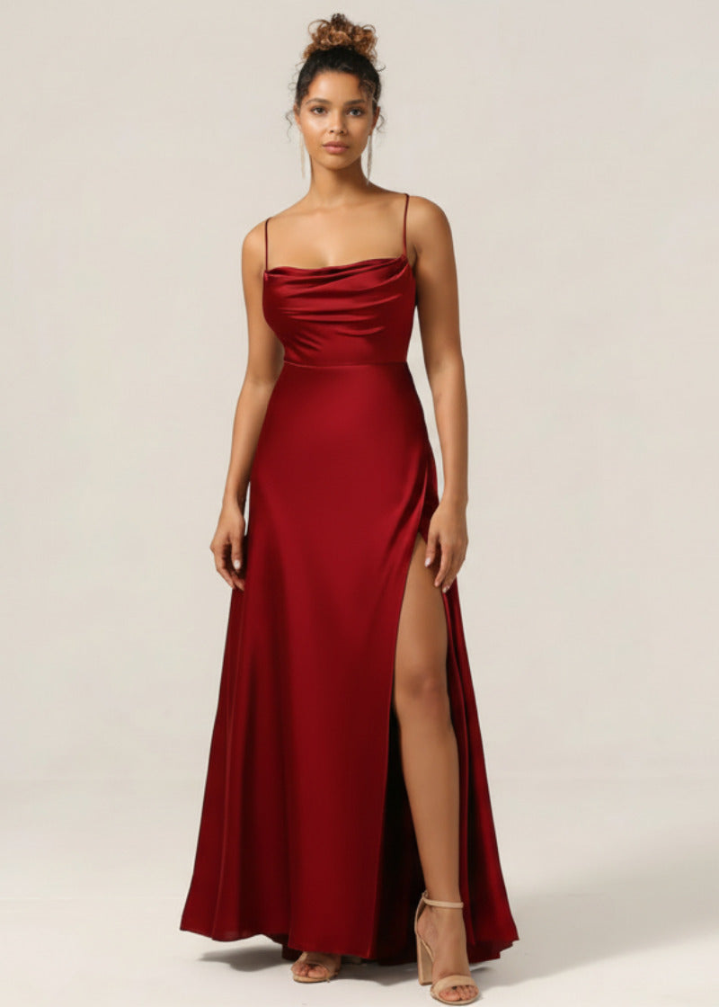 Satijnlook Maxi Galajurk met Hoge Split en Open Rug