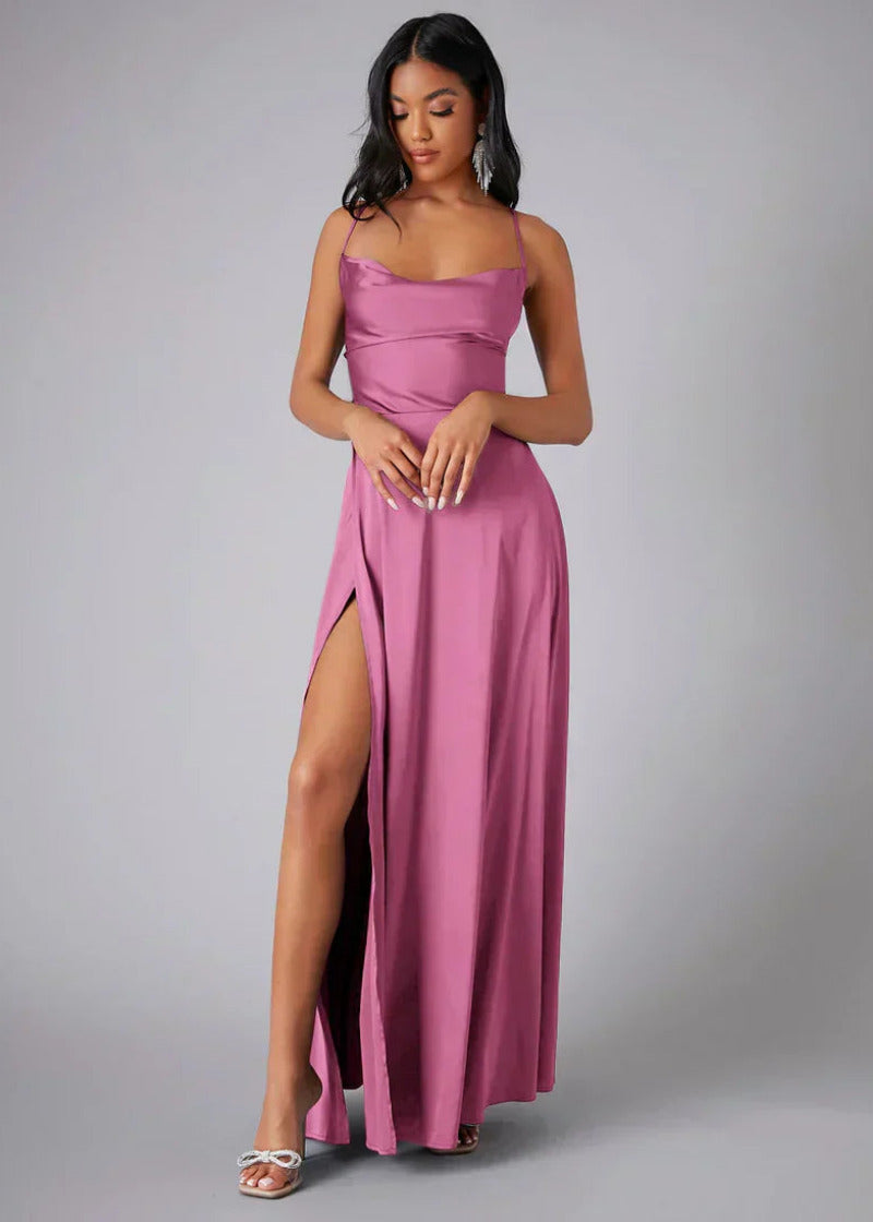 Satijnlook Maxi Galajurk met Hoge Split en Open Rug