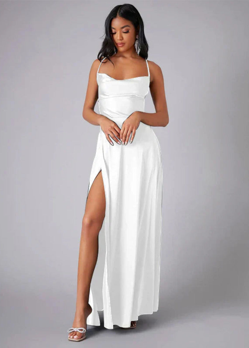 Satijnlook Maxi Galajurk met Hoge Split en Open Rug