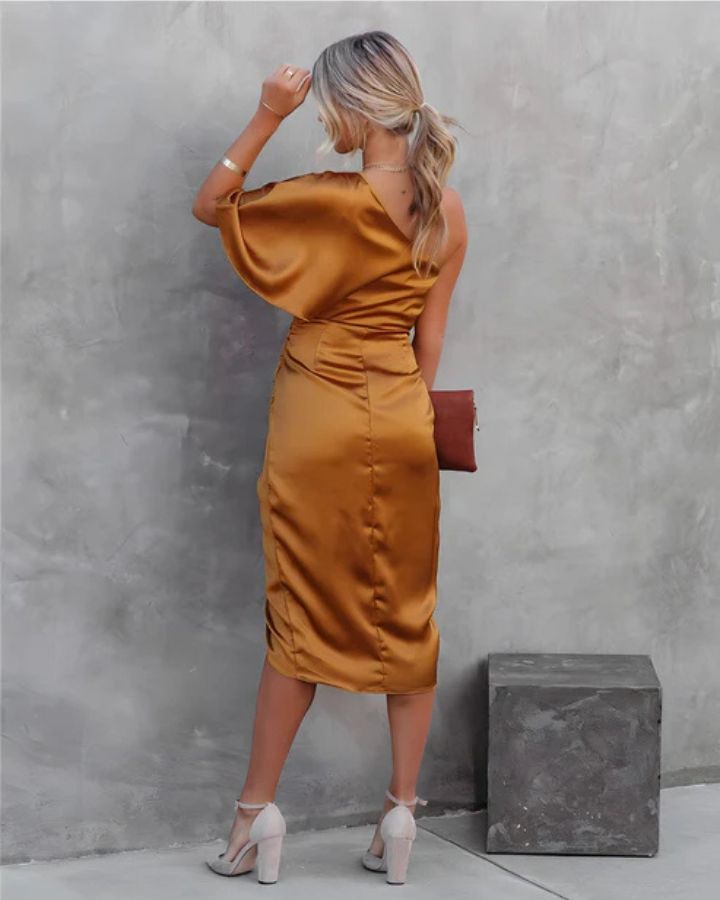Satijnlook One-Shoulder Cocktailjurk met Asymmetrisch Ontwerp
