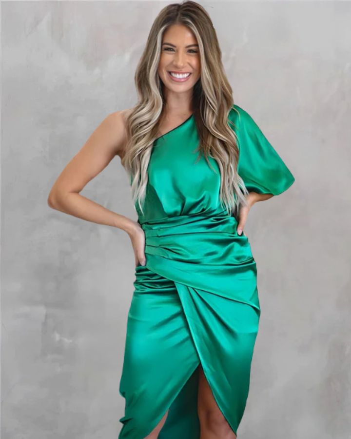 Satijnlook One-Shoulder Cocktailjurk met Asymmetrisch Ontwerp