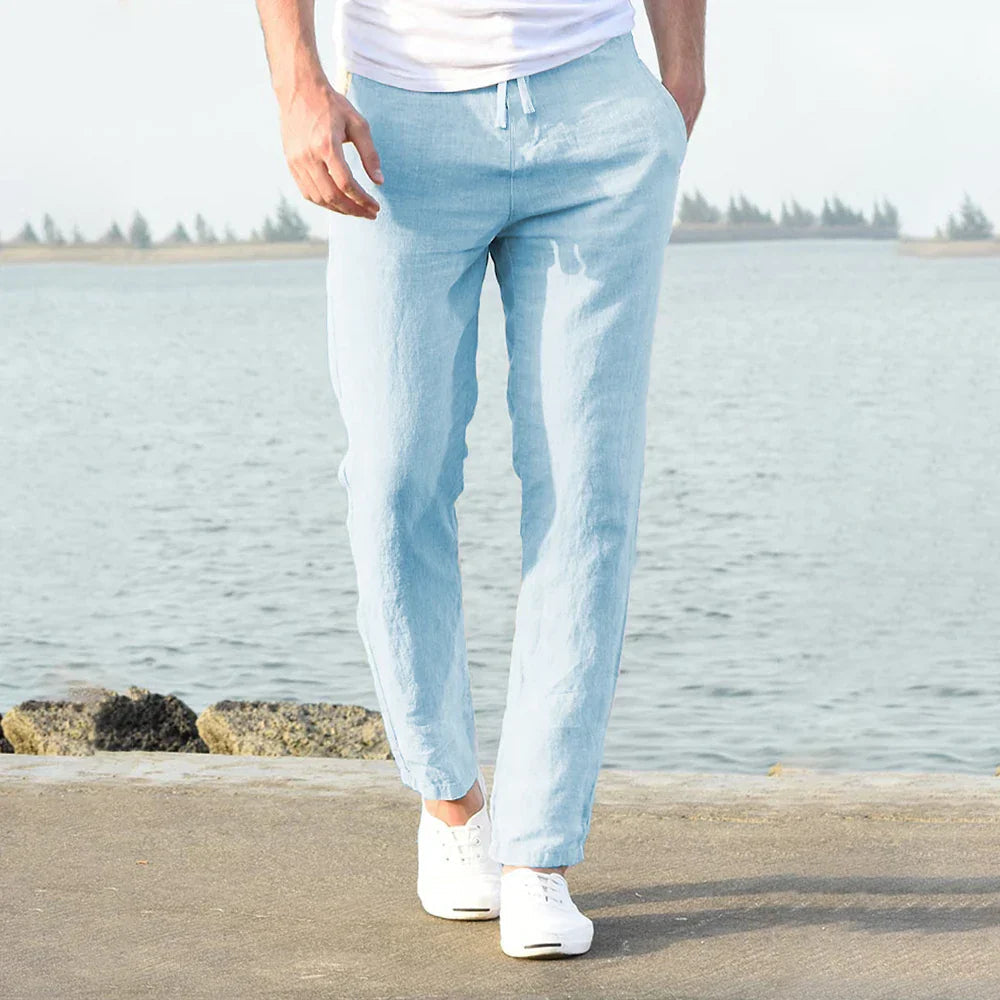 Lorenzo Heren Linnenbroek – Luchtige rechte broek met elastische tailleband