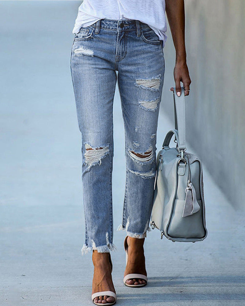 Slim fit jeans met gescheurde details voor dames