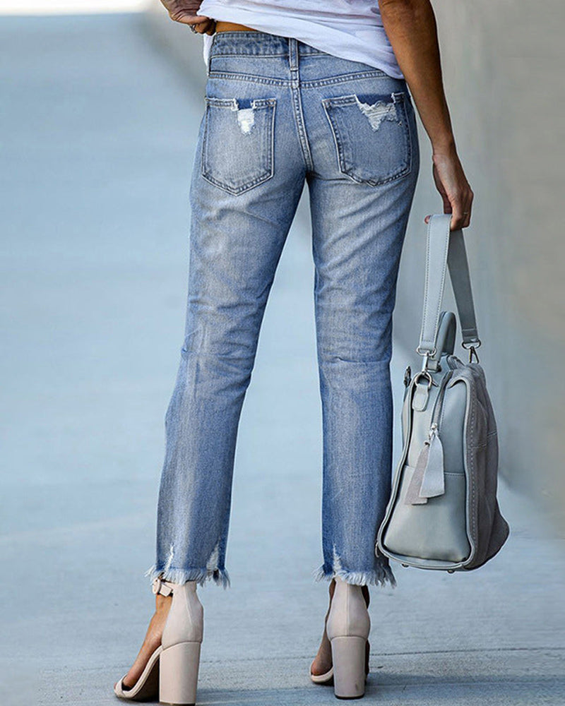 Slim fit jeans met gescheurde details voor dames