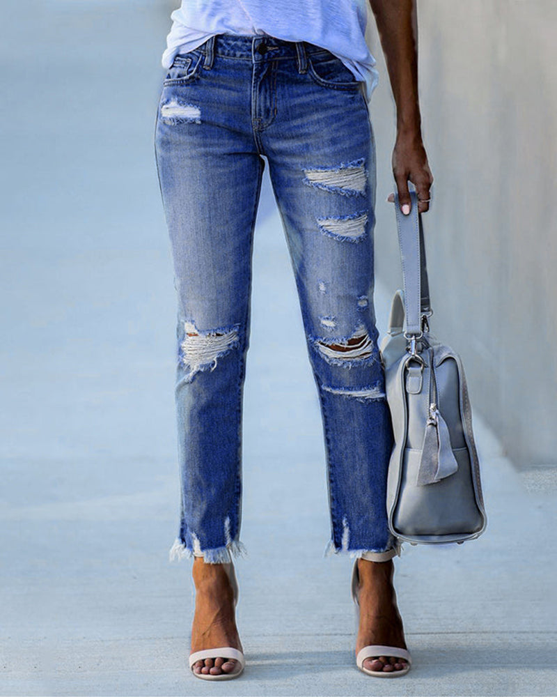 Slim fit jeans met gescheurde details voor dames
