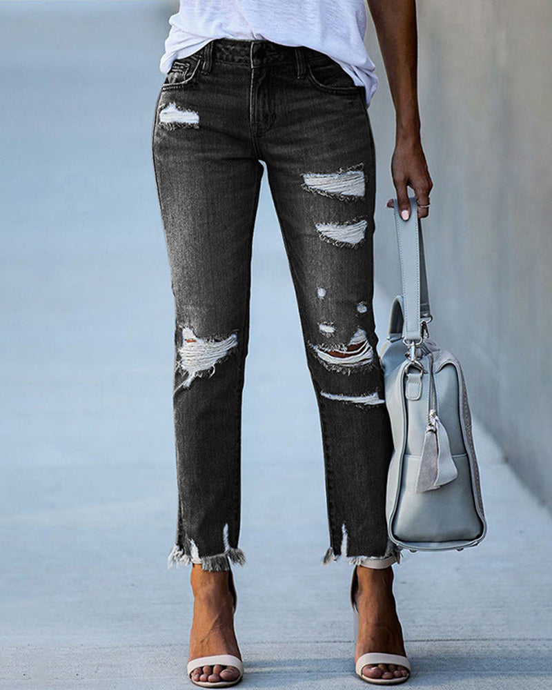 Slim fit jeans met gescheurde details voor dames