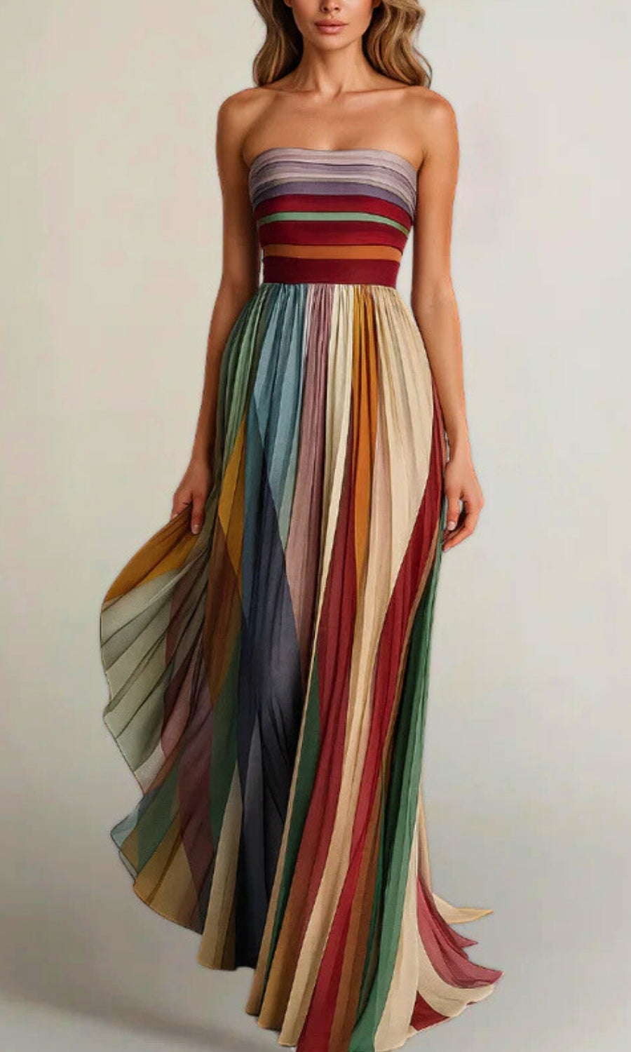 Strapless Maxi Zomerjurk met Plissé Rok