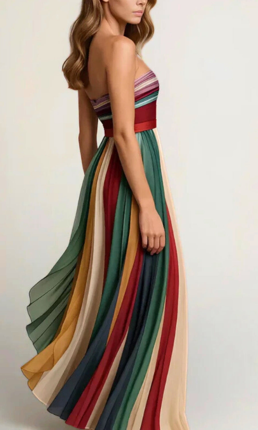 Strapless Maxi Zomerjurk met Plissé Rok