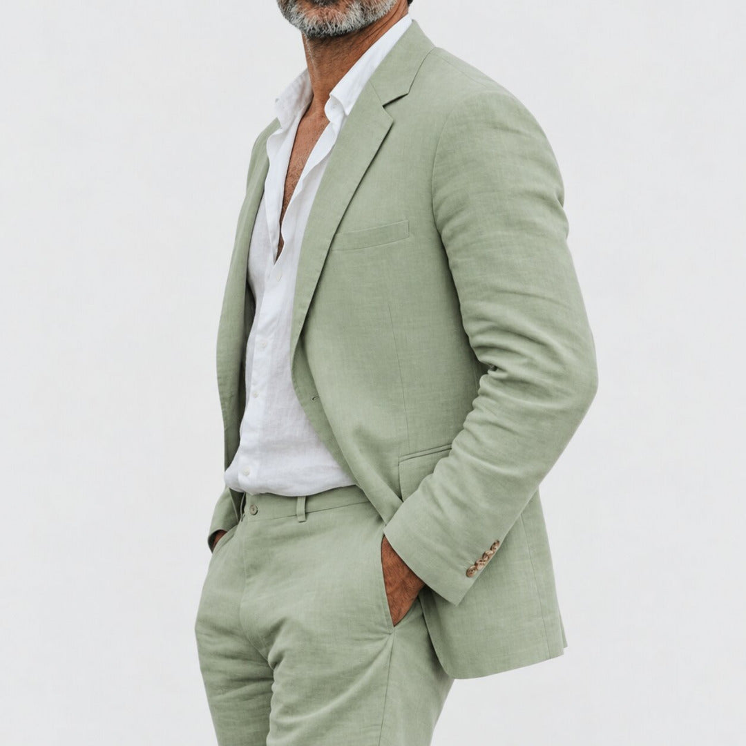 Tweedelig Heren Linnenmix Pak met Blazer en Broek