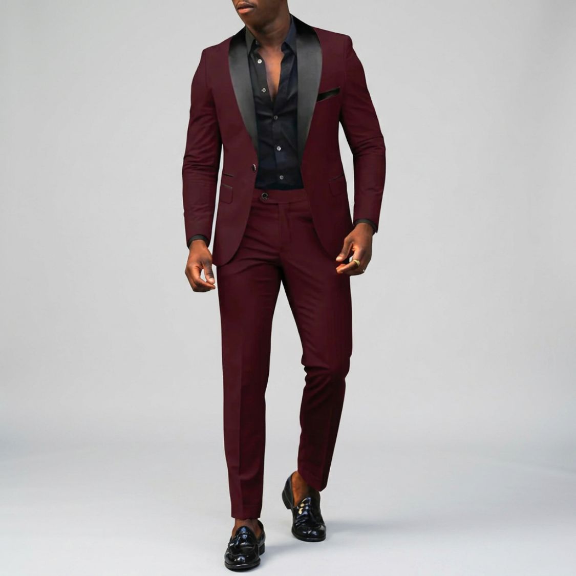 Tweedelig Herenpak met Contrastkraag en Slim Fit