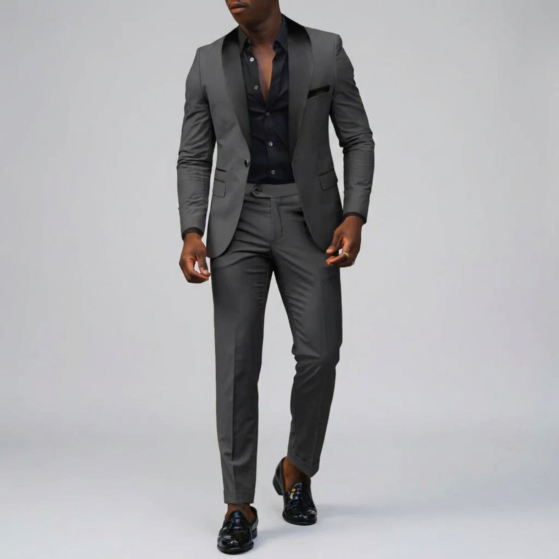 Tweedelig Herenpak met Contrastkraag en Slim Fit