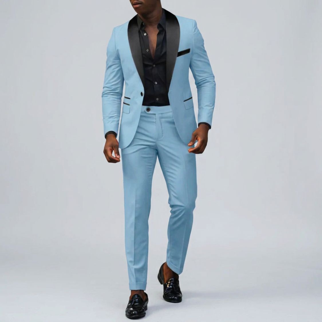 Tweedelig Herenpak met Contrastkraag en Slim Fit