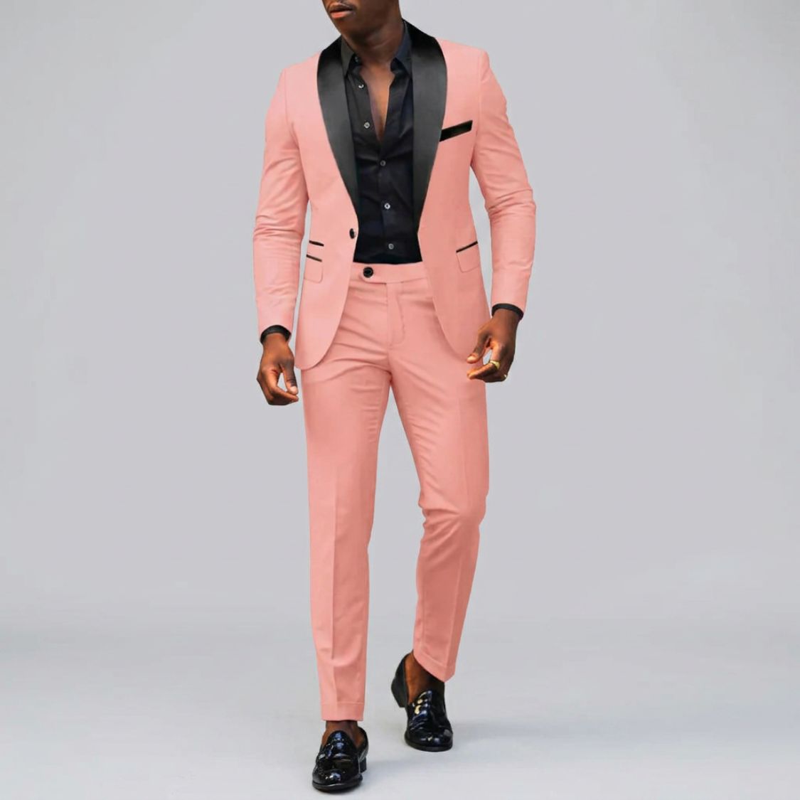 Tweedelig Herenpak met Contrastkraag en Slim Fit