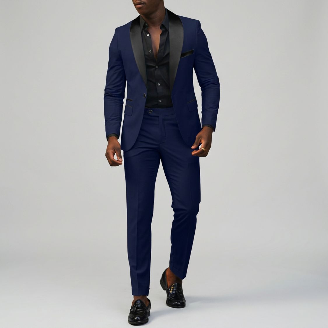 Tweedelig Herenpak met Contrastkraag en Slim Fit