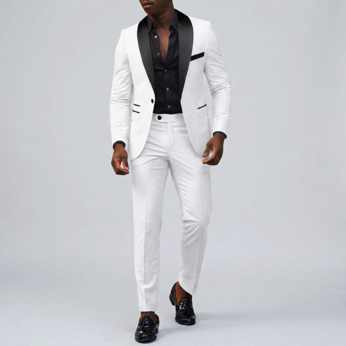 Tweedelig Herenpak met Contrastkraag en Slim Fit
