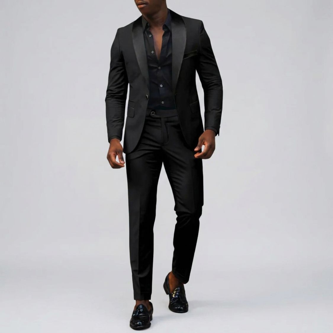Tweedelig Herenpak met Contrastkraag en Slim Fit