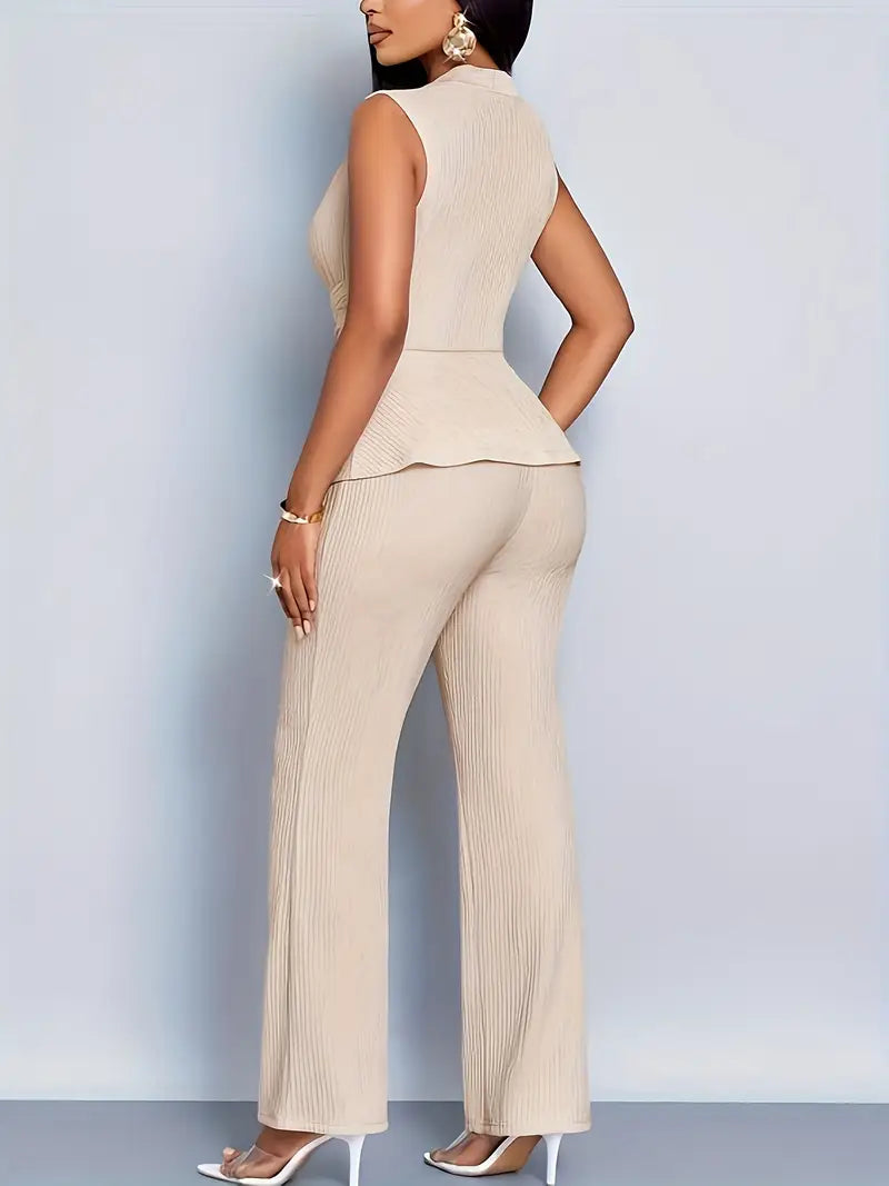 Tweedelige Dames Broekset met Mouwloze Top en Uitlopende Broek