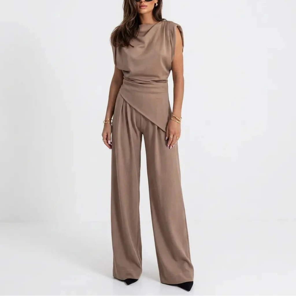 Tweedelige Dames Broekset met Mouwloze Top en Wijde Broek