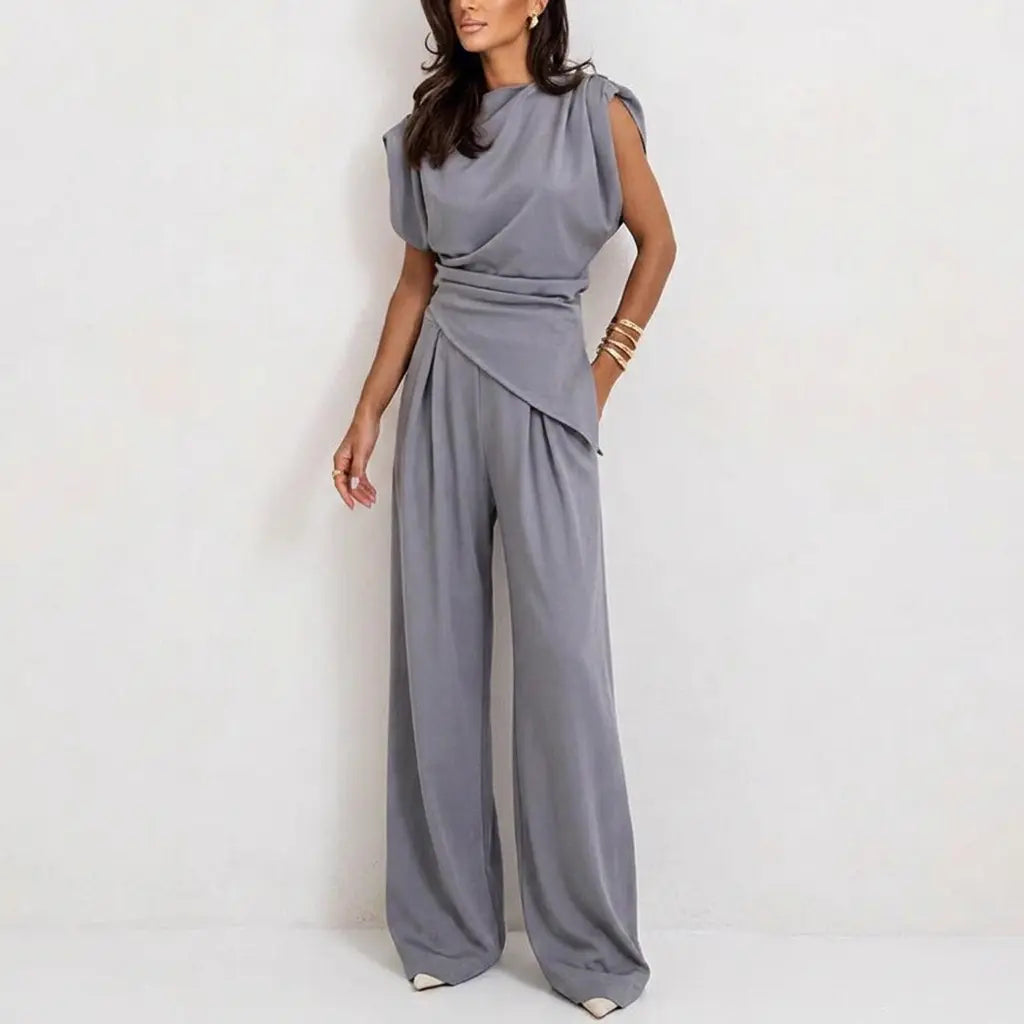 Tweedelige Dames Broekset met Mouwloze Top en Wijde Broek