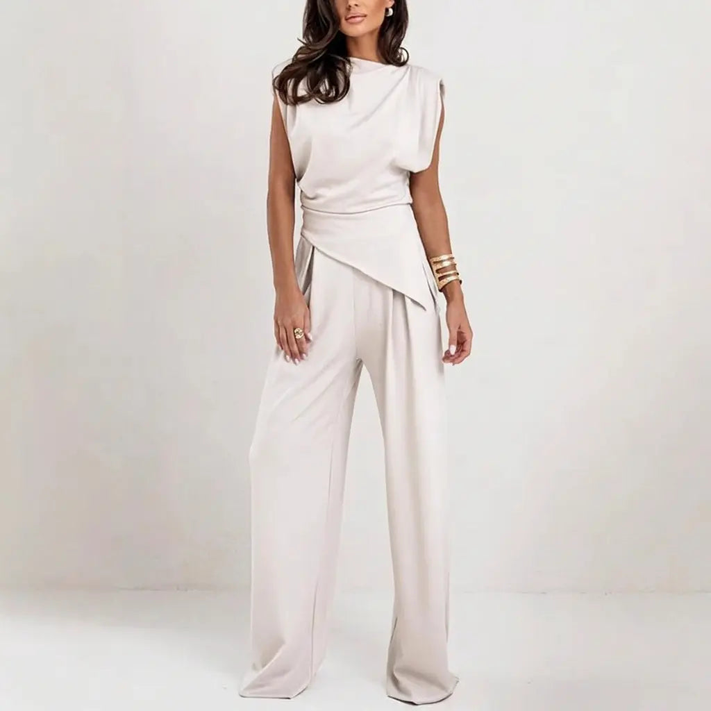 Tweedelige Dames Broekset met Mouwloze Top en Wijde Broek